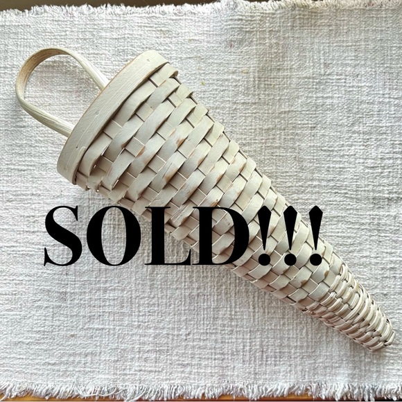 Source Unknown Other - SOLD!!! ~Vintage White Distressed Wicker Cone Shaped Basket Flowers Planter 16”
